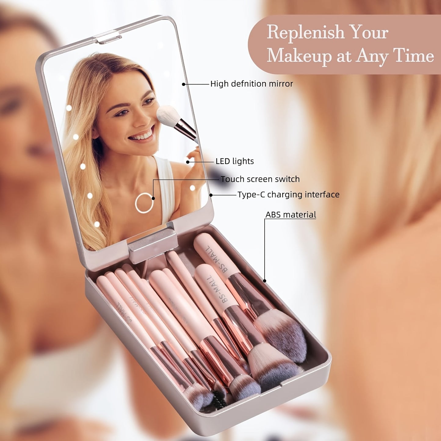 14-Piece Portable LED Makeup Brush & Mirror Set