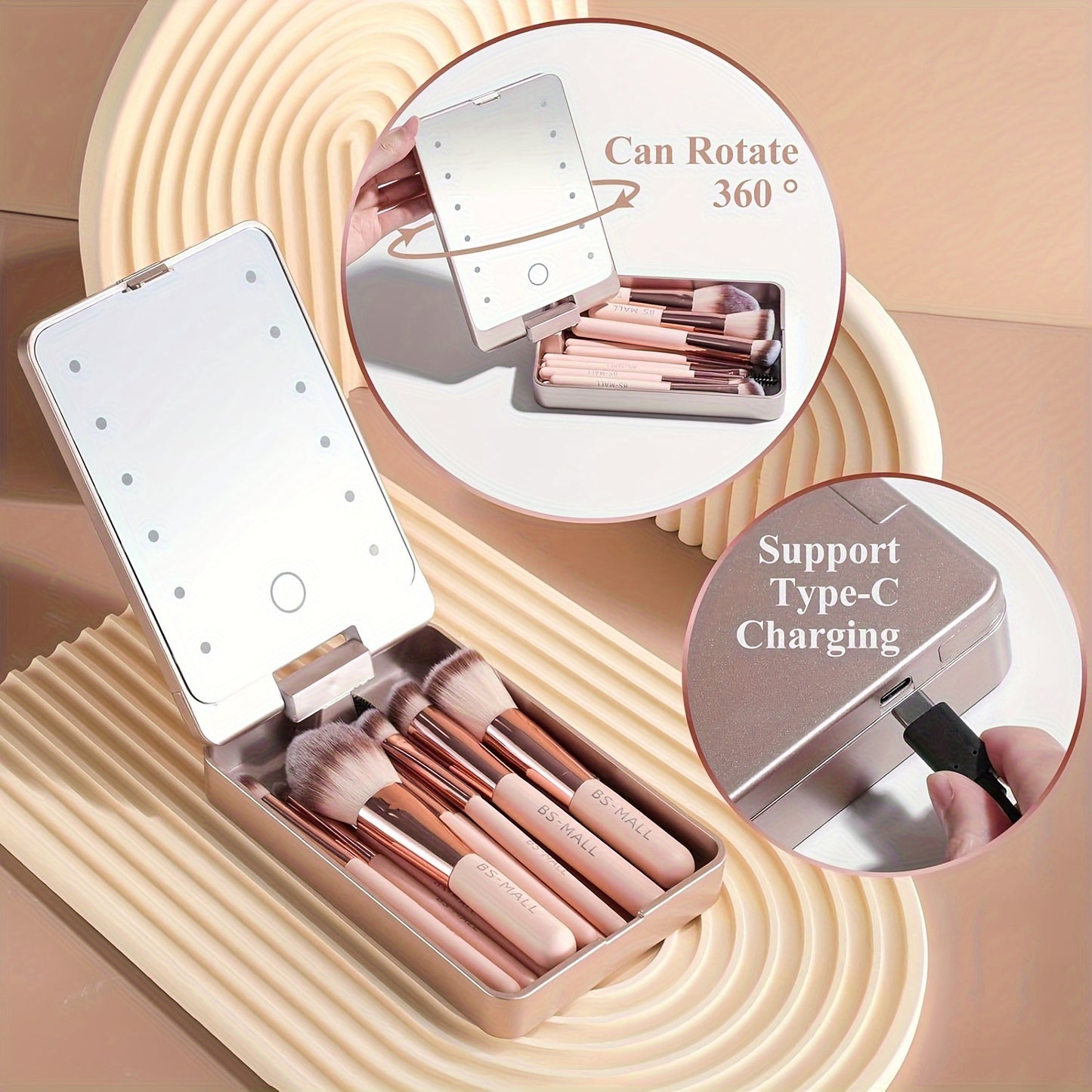 14-Piece Portable LED Makeup Brush & Mirror Set