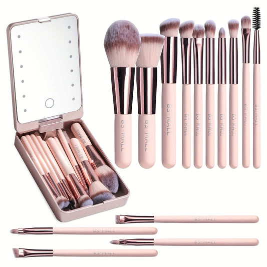 14-Piece Portable LED Makeup Brush & Mirror Set