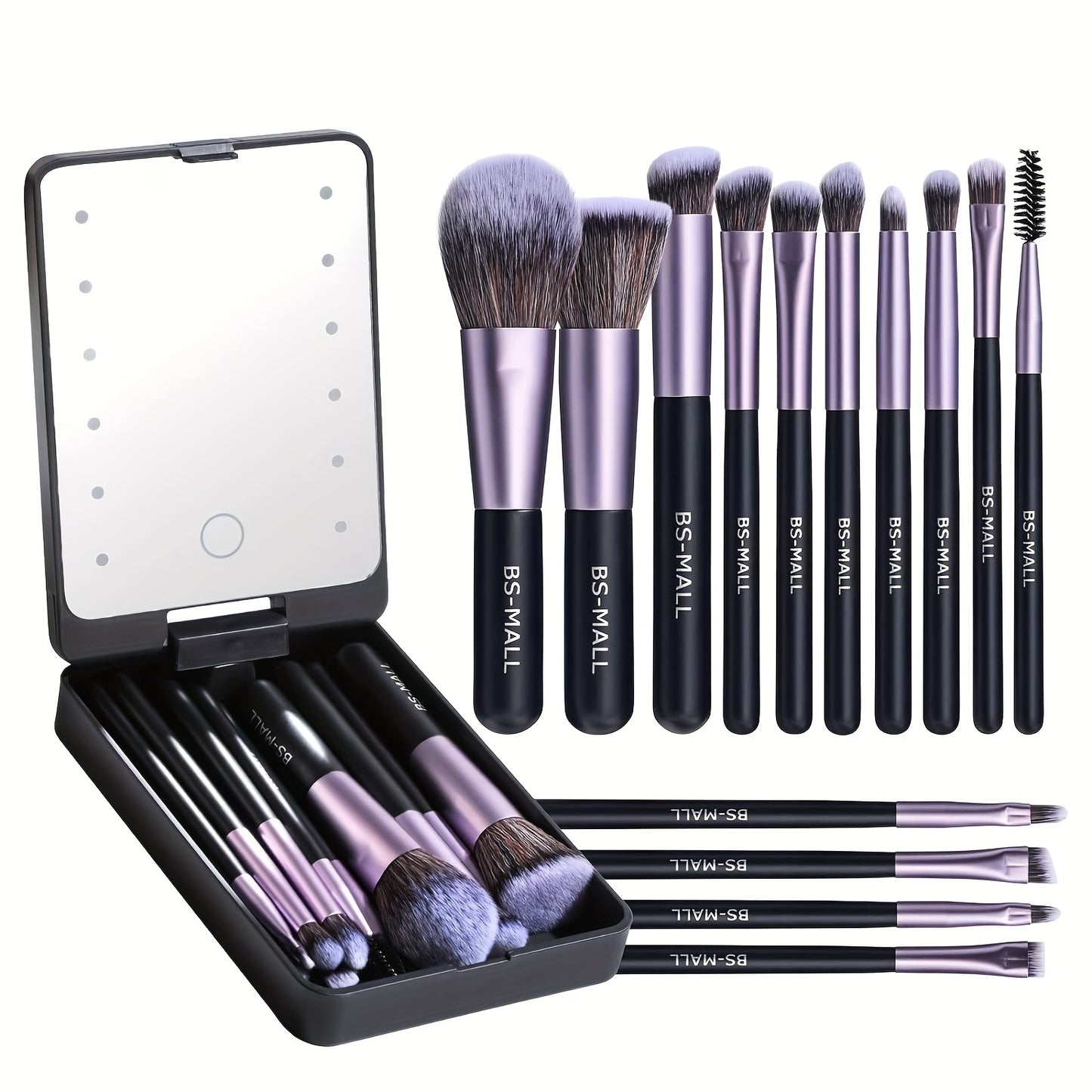 14-Piece Portable LED Makeup Brush & Mirror Set